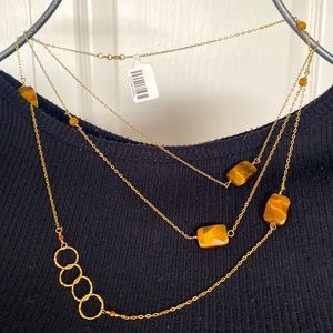 NEW-CHARLENE K 40’ tigers eye, and gold plated necklace.